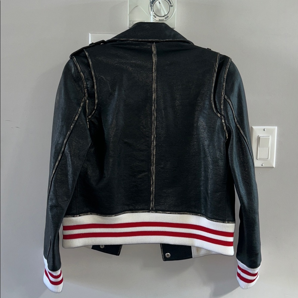 Anine Bing Quinlan Moto Biked Jacket with Varsity Cuffs and Hem - Picture 7 of 12